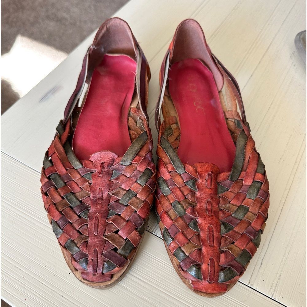 80s Multi Color Braided Leather Sandals Huaraches by Sugarfoot Size 8 *men’s